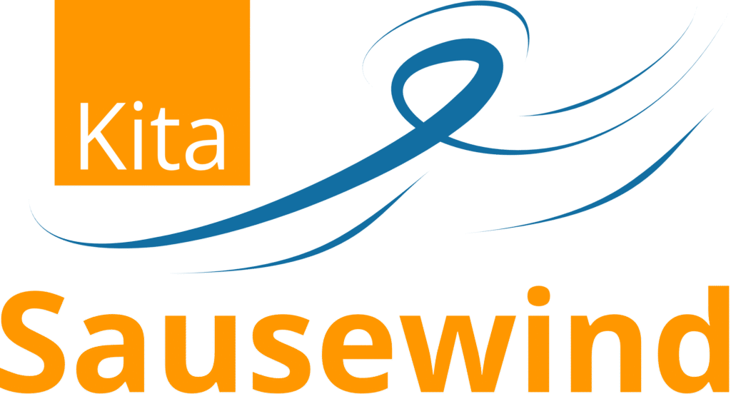 Das orange-blau gestaltete Logo der Kita Sausewind steht für eine moderne, lebendige und kindgerechte Identität. Die Farbwelt vermittelt Wärme, Bewegung und Offenheit – passend zum pädagogischen Konzept der Kita in Dresden.